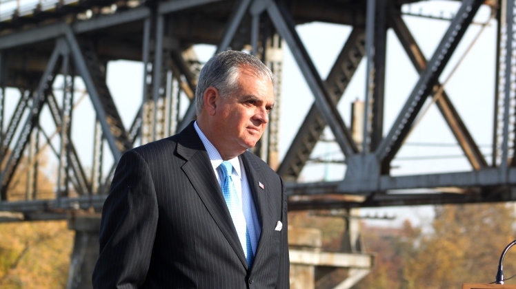 Photo of Secretary LaHood at transit viaduct in Pennsylvania