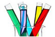 Beakers with colorful liquid