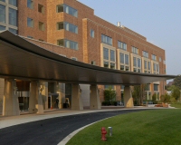 The front entrance to the Clinical Research Center at NIH