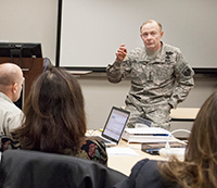 Army Gen. Charles H. Jacoby Jr., Commander of the North American Aerospace Defense Command and U.S. Northern Command, speaks to students in NPS’ Center for Homeland Defense and Security (CHDS) program during a campus visit, Jan. 31.