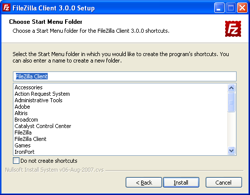 FileZilla Start Menu Folder