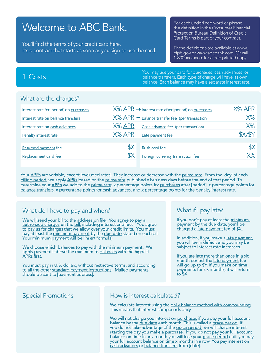 Proposed credit card disclosure, page 1