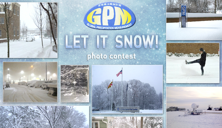GPM Let it Snow Photo Contest banner, with examples of winter photographs