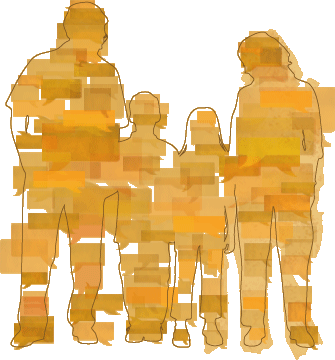 illustration of family: dad, son, daughter, mom