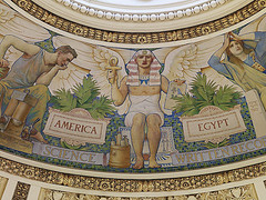[Main Reading Room. Detail of Blashfield's mural in dome collar showing Egypt's contribution of Written Records. Library of Congress Thomas Jefferson Building, Washington, D.C.]  (LOC)