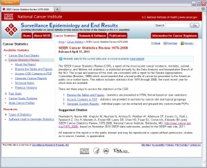 Screen capture of http://seer.cancer.gov/csr/1975_2008/