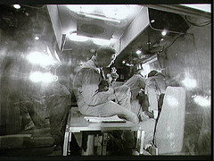 Interior view of Mobile Quarantine Facility with Apollo 11 crewmembers