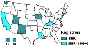 Map of SEER registry locations in the US