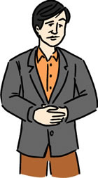 Cartoon of a man grasping his belly, with a look of discomfort on his face.