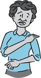 Cartoon of a woman rubbing her own shoulder.