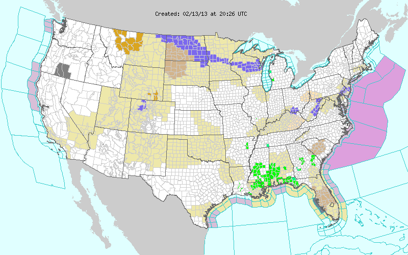 NWS Watch, Warning, Advisory Map