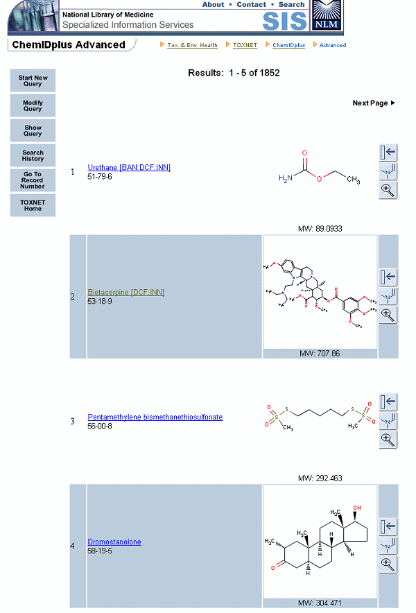 ChemIDplus Classification Code results