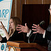 Office of Personnel Management Director John Berry addresses the Work Force Recruitment Program’s (WRP) Your Key To Hiring Student Interns and Employees with Disabilities event hosted by the United States Department of Agriculture (USDA) in the Jefferson Auditorium, Washington, D.C. on Tuesday, February 7, 2012. Beside him American Sign Language interpreter Megan Adams communicates to the hearing impaired in the audience.