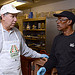 From left: Ed Avalos, Under Secretary for Marketing and Regulatory Programs and Gregory Jones, D.C. Central Kitchen employee take a break from preparing the evening meal at the D.C. Central Kitchen 