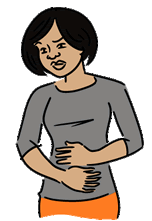 Cartoon of an uncomfortable-looking woman clutching her lower belly.