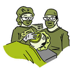 Cartoon of a patient receiving anesthesia in the operating room.