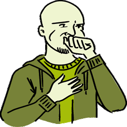 Cartoon of an uncomfortable man covering his mouth
