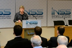 Date: 02/12/2013 Location: Tel Aviv, Israel Description: Standing at a podium, Acting Under Secretary for Arms Control and International Security Rose Gottemoeller provides remarks at the Institute for National Security Studies (INSS). - State Dept Image