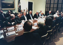 President George W. Bush and Secretary of Homeland Security Tom Ridge meet with members of the President's National Security Telecommunications Advisory Committee (NSTAC)