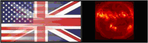 Image showing the U.S. and UK flags along with a solar image.
