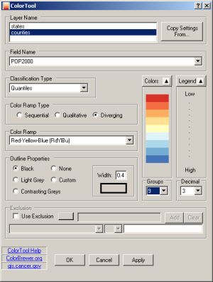 A screenshot of the ColorTool extension for ArcGIS