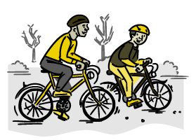 Cartoon of two men bicycling