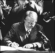 President Jimmy Carter signs the legislation creating the U.S. Department of Energy