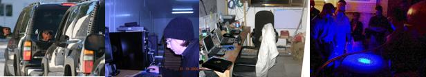 Photograph Collage - Cars on Protection Detail, Agent at Computer, Laptop Computers on Desk, and Ship Navigation System