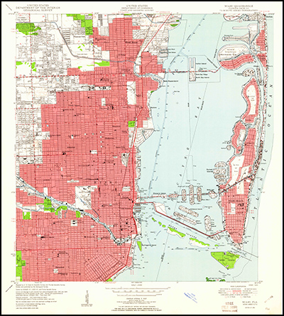 Thumbnail image of the 1950 Miami, Florida (with woodland) 7.5 minute series quadrangle (1:24,000-scale), Historical Topographic Map Collection. 