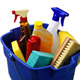 bucket of household cleaning tools
