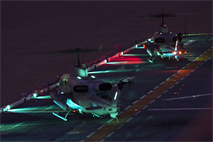 Two AH-1W Super Cobras assigned Marine Medium Tiltrotor Squadron (VMM) 266 (Reinforced), prepare to takeoff from the flight deck of the USS Kearsarge (LHD 3), Jan. 27, 2013. The 26th Marine Expeditionary Unit (MEU) and Amphibious Squadron (PHIBRON) 4 are conducting PHIBRON-MEU Integration in preparation for their Composite Training Unit Exercise, the final phase of a six-month pre-deployment training program. The 26th MEU operates continuously across the globe, providing the president and unified combatant commanders with a forward-deployed, sea-based quick reaction force. The MEU is a Marine Air-Ground Task Force capable of conducting amphibious operations, crisis response and limited contingency operations. (U.S. Marine Corps photo by Cpl. Christopher Q. Stone/Released)
