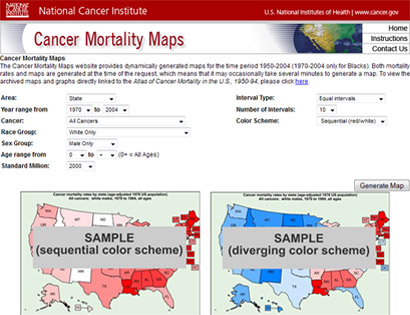 Image of the Cancer Mortality Maps website home page