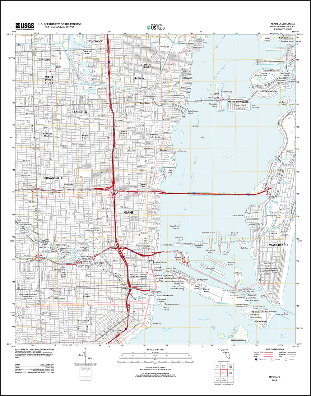 Browse image of the 2012 Miami, Florida 7.5 minute series quadrangle, US Topo (orthoimage layer layer off).