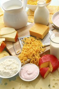 An assortment of calcium-rich foods including milk and cheese