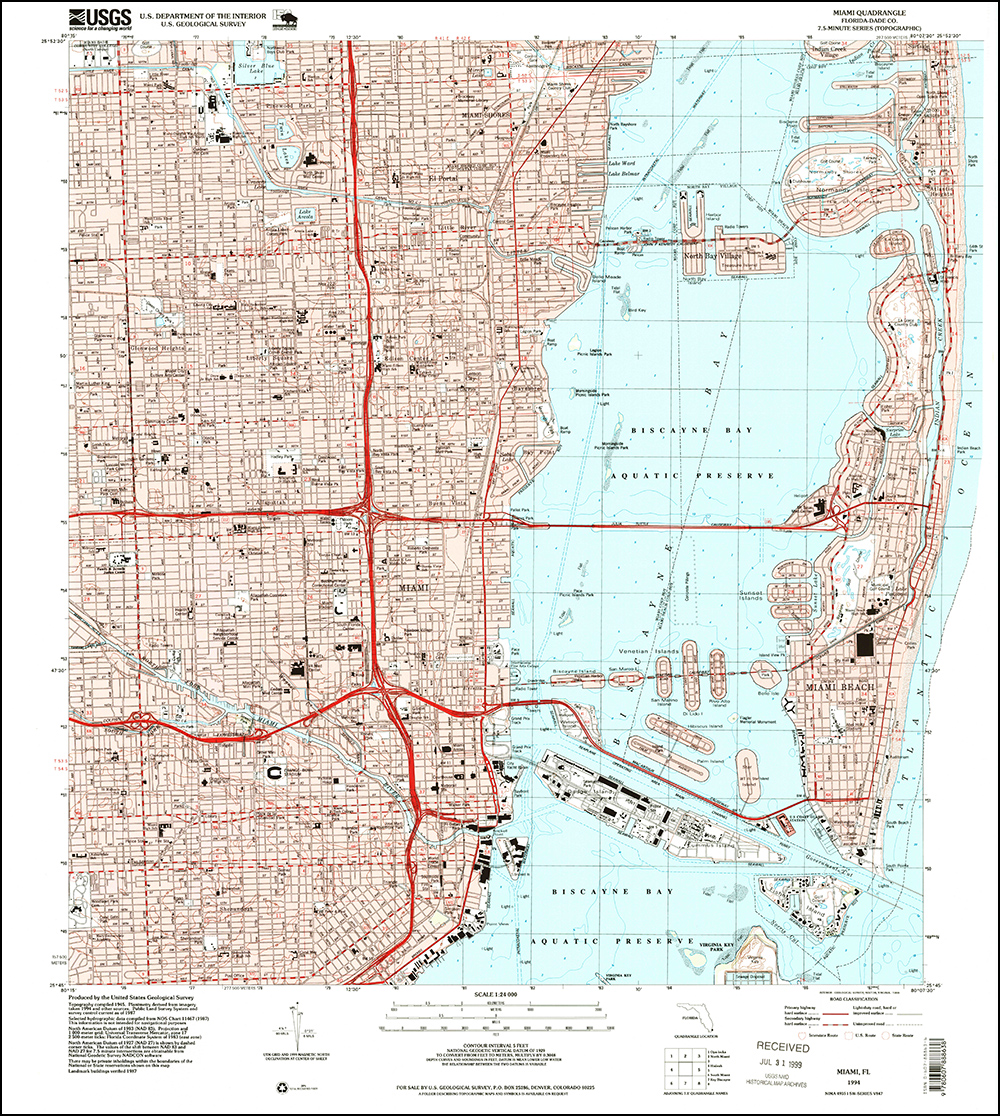 Browse image of the 1994 Miami, Florida 7.5 minute series quadrangle (1:24,000-scale), Historical Topographic Map Collection.