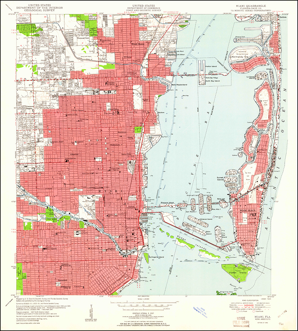 Browse image of the 1950 Miami, Florida (with woodland) 7.5 minute series quadrangle (1:24,000-scale), Historical Topographic Map Collection. 