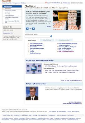 Screen shot of new FDA Basics Main Page