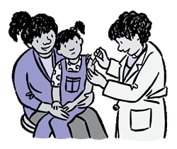 Cartoon of girl getting flu vaccination.