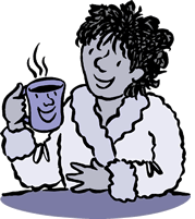 Cartoon of woman drinking cup of coffee