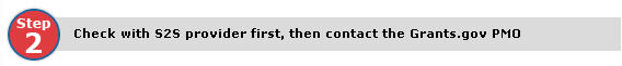 Step 2: Check with S2S provider first, then contact the Grants.gov PMO