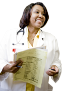 Primary care provider holding medical documents image.