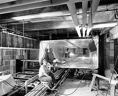 Workers inside Ductwork during the Renovation of the White House, 07/19/1951