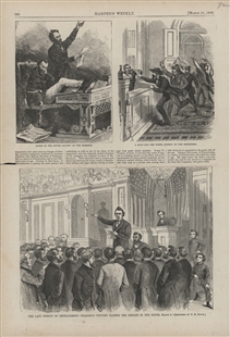 Scene in the House - Apathy of the Members                                                                                                                           A Race for the Wires - Energy of the Reporters                                                                                                                        The Last Speech on Impeachment - Thaddeus Stevens Closing the Debate in the House