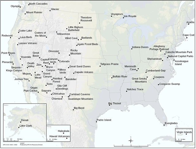 US map of National Park Service Air Monitoring Locations