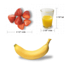 Photo of a banana, strawberries and a glass of orange juice. - Click to enlarge in new window.