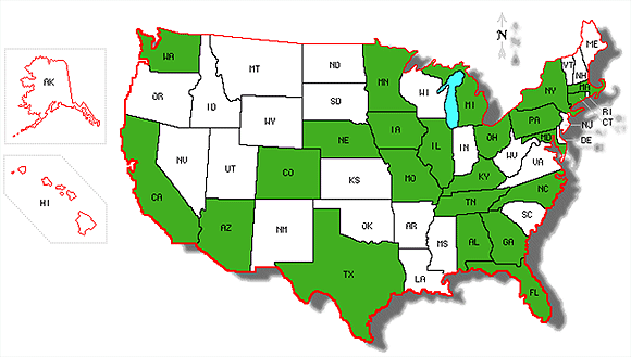 U.S. Map showing the location of various SPOREs