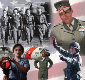 collage of photos of women in service