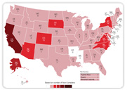 Map of United States with number of non-compliers displayed by state (see Text View)