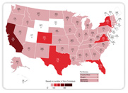 Map of United States with number of non-compliers displayed by state (see Text View)