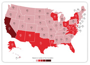 Map of United States with number of non-compliers displayed by state (see Text View)